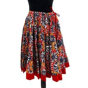 Vtg Moda International Skirt Women M Floral A Line Cotton Preppy Artsy Lagenlook